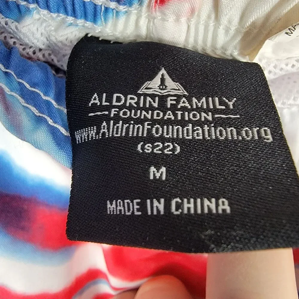 NASA Aldrin Family Foundation Men's Sz Medium Tie Dye Swim Trunks Red White Blue